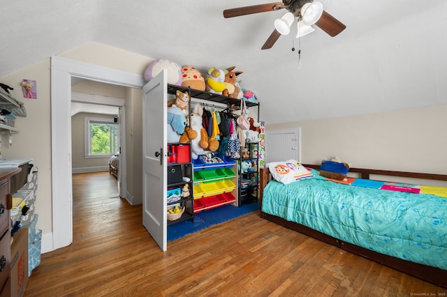 89 Geer Ave, Norwich, CT 06360 - bedroom with vaulted ceiling, hardwood / wood-style floors, and ceiling fan