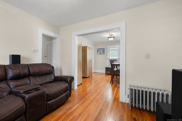 89 Geer Ave, Norwich, CT 06360 - living room with radiator, light wood-style floors, and crown molding