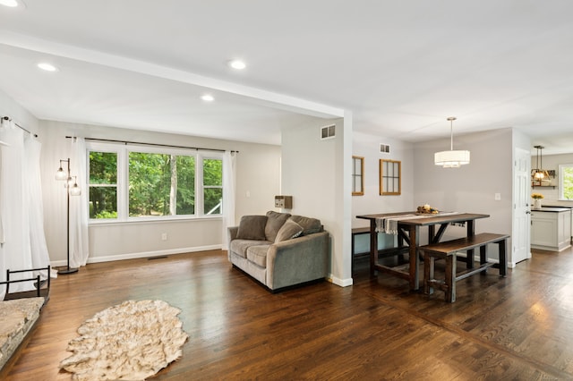 28 Saddle Ridge Dr, Simsbury, CT 06092 - living room featuring dark wood-style floors and recessed lighting