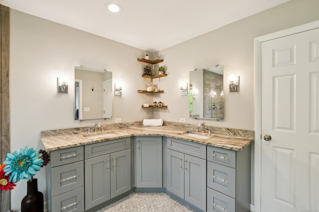 28 Saddle Ridge Dr, Simsbury, CT 06092 - full bath with double vanity, recessed lighting, and a shower