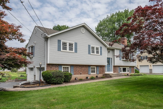 62 Eddy Ln, Newington, CT 06111 - split foyer home featuring brick siding, a front lawn, and a garage