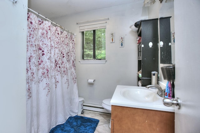 121 Lexington Ave Unit 21, New Haven, CT 06513 - full bath with vanity, a baseboard radiator, tile patterned floors, and curtained shower