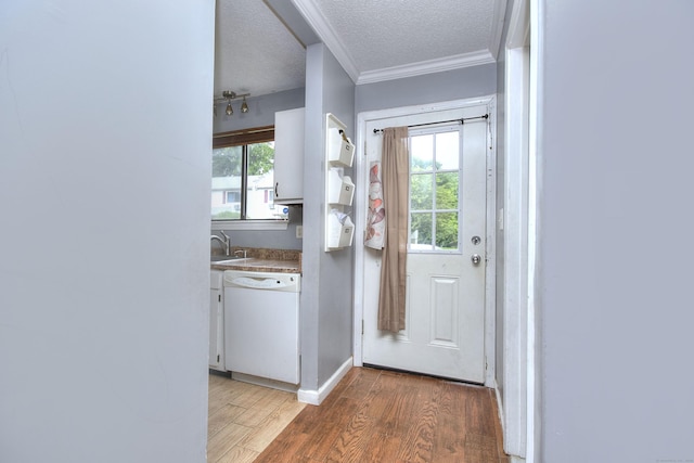 121 Lexington Ave Unit 21, New Haven, CT 06513 - entryway featuring a textured ceiling, plenty of natural light, light wood finished floors, and ornamental molding