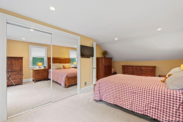 160 Disbrow St, Stratford, CT 06614 - bedroom featuring light carpet, a closet, recessed lighting, and lofted ceiling