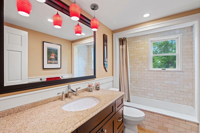 160 Disbrow St, Stratford, CT 06614 - full bath featuring vanity, shower / bath combo, and recessed lighting