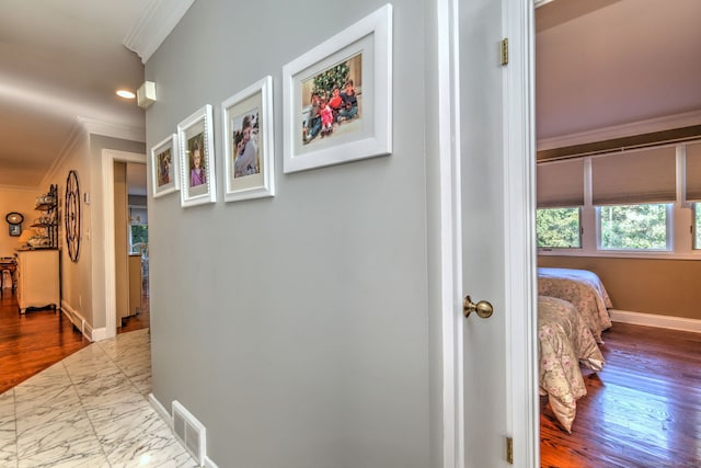 690 Forest Rd Unit 394, West Haven, CT 06516 - hall featuring crown molding and marble look tiles