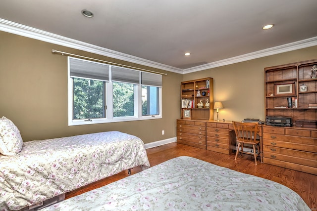 690 Forest Rd Unit 394, West Haven, CT 06516 - bedroom featuring crown molding, wood finished floors, recessed lighting, and an office area