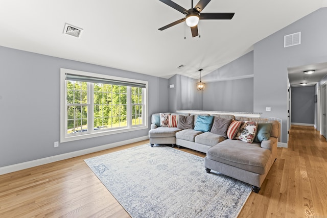 46 Airport Rd, Killingly, CT 06239 - living room with light wood-style flooring, a ceiling fan, and high vaulted ceiling