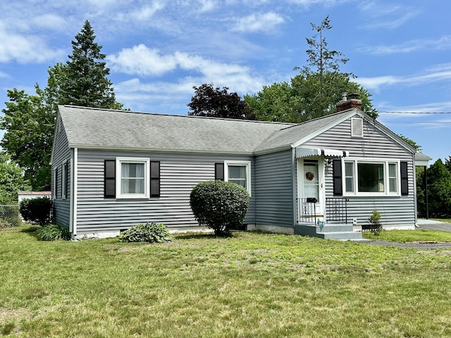 462 Halfway House Rd, Windsor Locks, CT 06096 - view of front of house with a front yard, a chimney, and a shingled roof