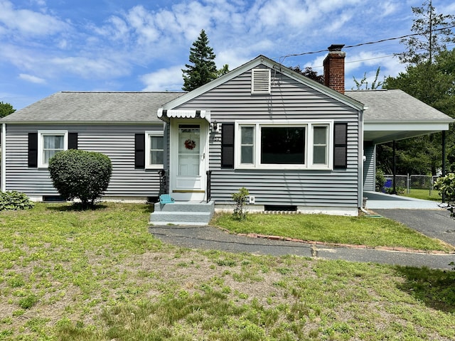 462 Halfway House Rd, Windsor Locks, CT 06096 - view of front of house featuring a chimney, driveway, roof with shingles, and a carport