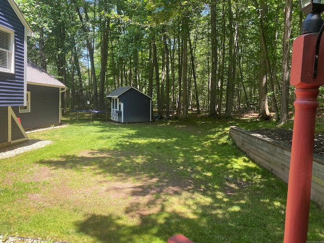 46 Twin Oak Farm Rd, Wallingford, CT 06492 - view of grassy yard featuring a trampoline and a storage shed