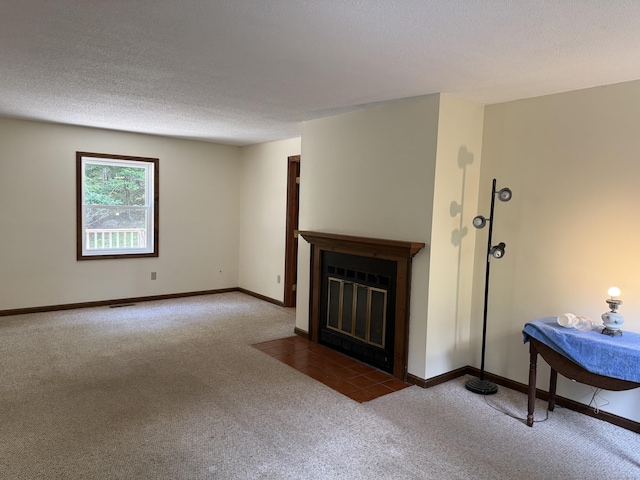 394 Merrow Rd, Coventry, CT 06238 - carpeted living room with a fireplace with flush hearth and a textured ceiling