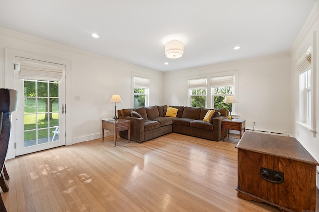 22 Spring Rd, North Haven, CT 06473 - living room featuring light wood-style floors, crown molding, and recessed lighting