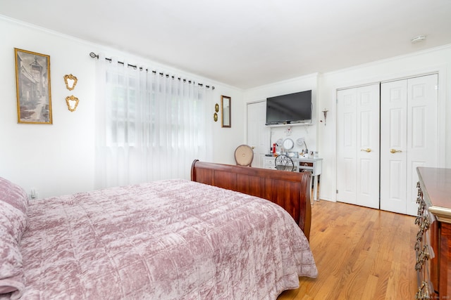 100 Chestnut Rd, Newington, CT 06111 - bedroom with ornamental molding, light wood-style flooring, and multiple closets