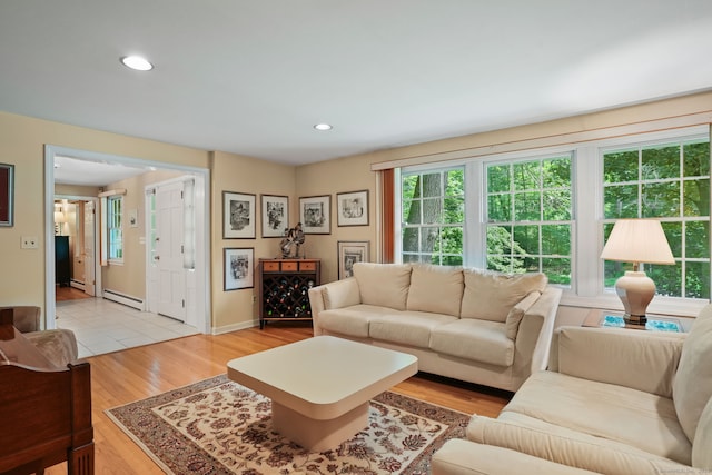 14 Inverness Rd, Trumbull, CT 06611 - living area featuring a baseboard heating unit, light wood-type flooring, recessed lighting, and a baseboard radiator