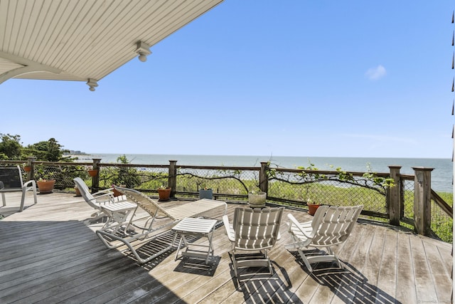 1410 S Pine Creek Rd, Fairfield, CT 06824 - wooden terrace featuring a water view and outdoor dining area
