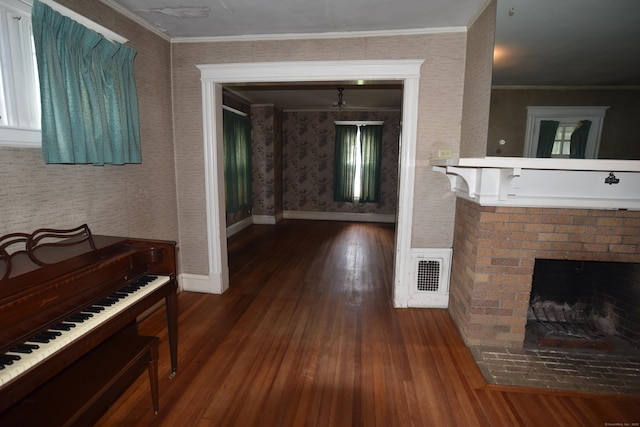 190 Victoria Rd, Hartford, CT 06114 - corridor with wood-type flooring, crown molding, and wallpapered walls