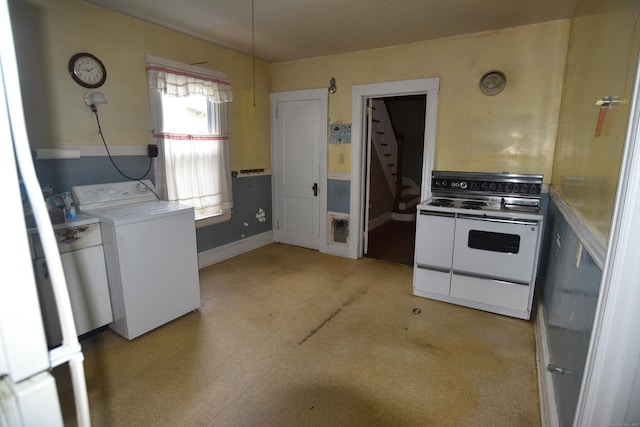 190 Victoria Rd, Hartford, CT 06114 - kitchen with washer / dryer, white range oven, and light countertops