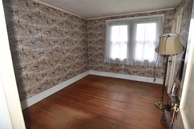 190 Victoria Rd, Hartford, CT 06114 - empty room with hardwood / wood-style flooring, crown molding, and wallpapered walls