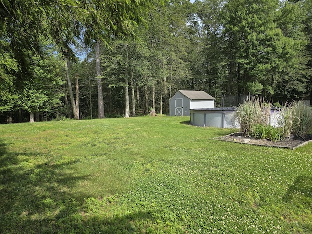 77 Hartz Ln, East Hartford, CT 06118 - view of green lawn featuring an outdoor pool and a storage shed