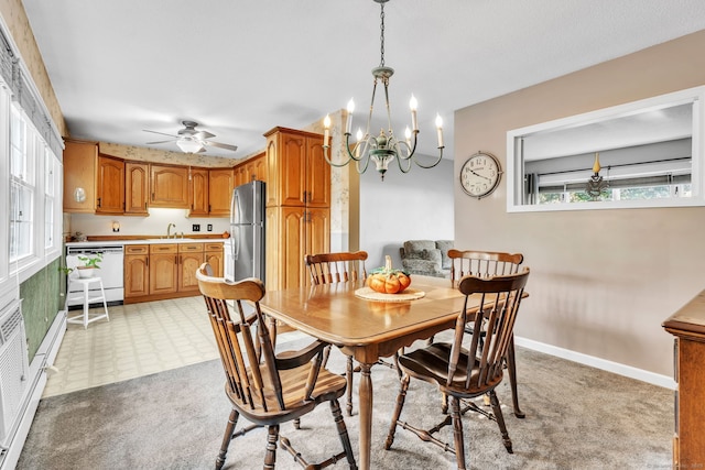 46 Jackson Rd, Enfield, CT 06082 - dining space featuring ceiling fan, a chandelier, and light colored carpet