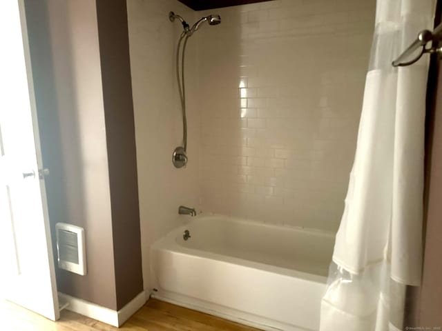 325 Lafayette St Unit 3303, Bridgeport, CT 06604 - full bathroom with shower / tub combo with curtain and wood finished floors