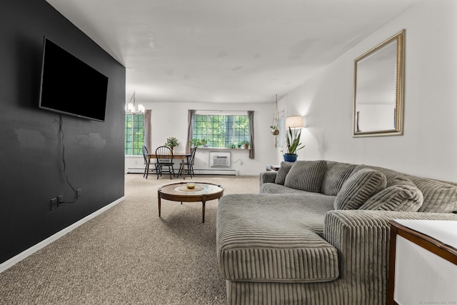 8 Carlisle Ct Unit 8, Brookfield, CT 06804 - living room with carpet flooring, a chandelier, and a wall mounted air conditioner