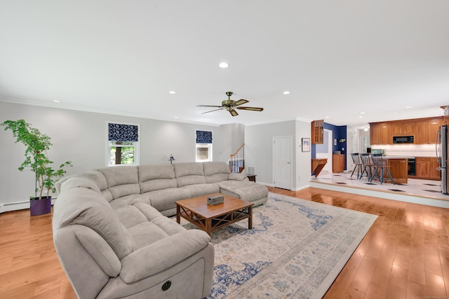 431 Fan Hill Rd, Monroe, CT 06468 - living area with recessed lighting, crown molding, ceiling fan, and light wood-type flooring