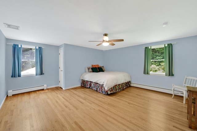 431 Fan Hill Rd, Monroe, CT 06468 - bedroom featuring a baseboard radiator, wood finished floors, and ceiling fan