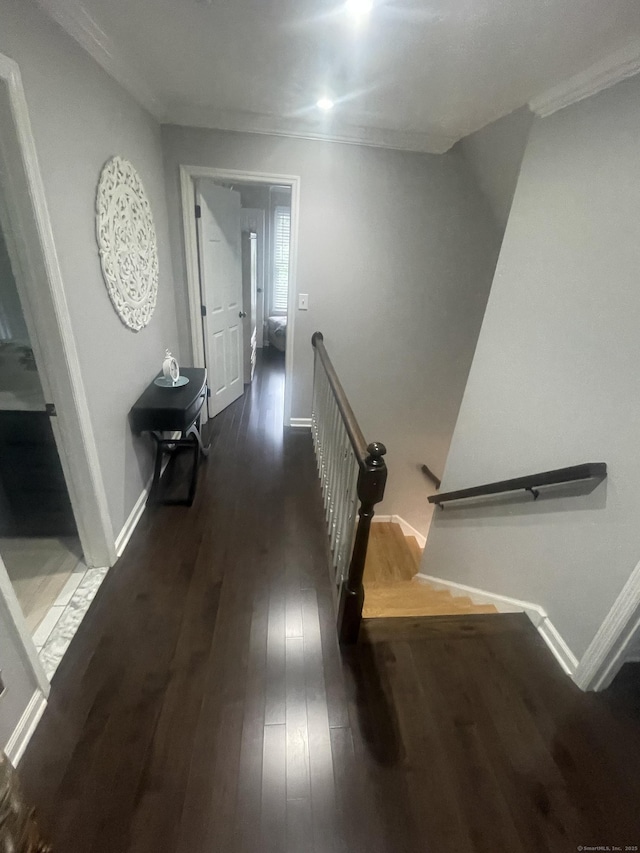 40 Great Plain Rd, Danbury, CT 06811 - corridor featuring an upstairs landing, dark wood-style flooring, and crown molding