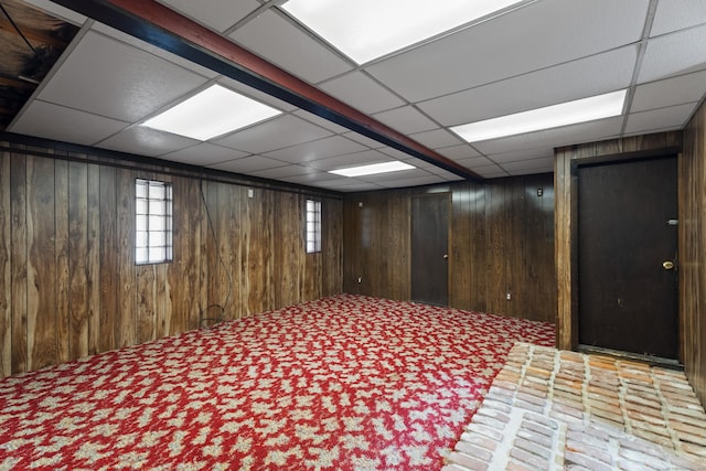 538 Quaddick Rd, Thompson, CT 06277 - below grade area featuring wood walls, carpet, and a paneled ceiling