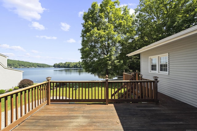 538 Quaddick Rd, Thompson, CT 06277 - wooden terrace featuring a water view and a lawn