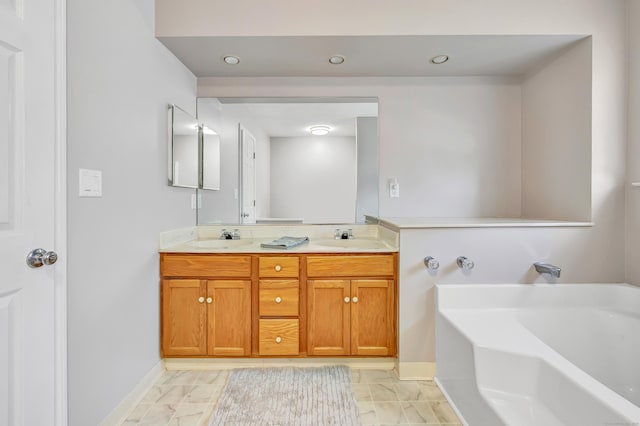 56 Stagecoach Cir, Milford, CT 06460 - full bathroom with a bath, double vanity, marble finish flooring, and recessed lighting