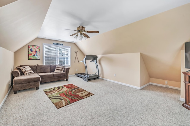 56 Stagecoach Cir, Milford, CT 06460 - carpeted living room featuring vaulted ceiling and ceiling fan