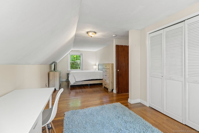 141 Cannon St, Hamden, CT 06518 - bedroom featuring light wood-style flooring, vaulted ceiling, and a closet