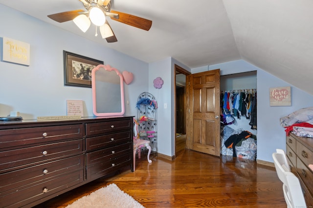 291 Guinevere Rdg, Cheshire, CT 06410 - bedroom with wood finished floors, lofted ceiling, a ceiling fan, and a closet