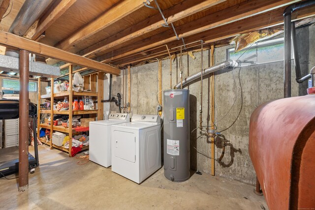 291 Guinevere Rdg, Cheshire, CT 06410 - unfinished basement with electric water heater, oil tank, and washer and clothes dryer