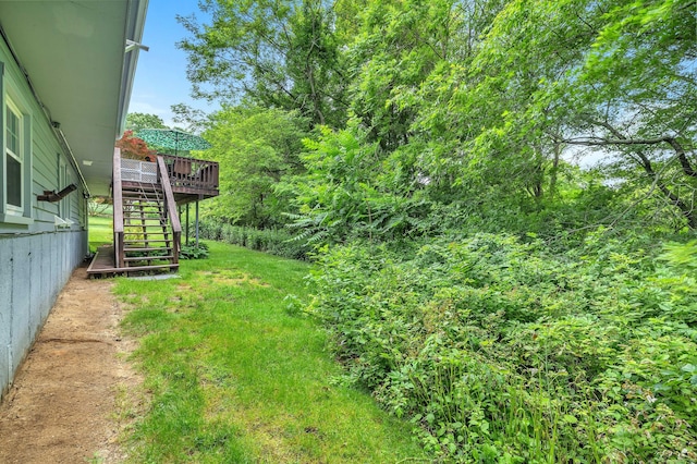 81 Charter Oak Dr, East Lyme, CT 06333 - view of grassy yard featuring stairway and a wooden deck