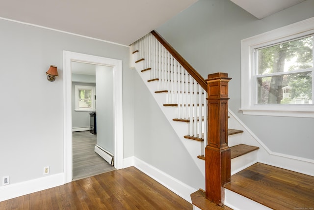 49 Olmsted St, East Hartford, CT 06108 - stairs featuring a baseboard radiator and wood finished floors