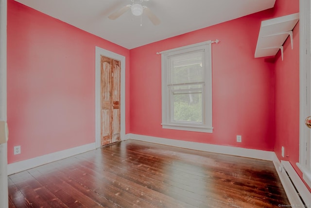 103 Clay St, Thomaston, CT 06787 - empty room with a baseboard radiator, a ceiling fan, and wood-type flooring