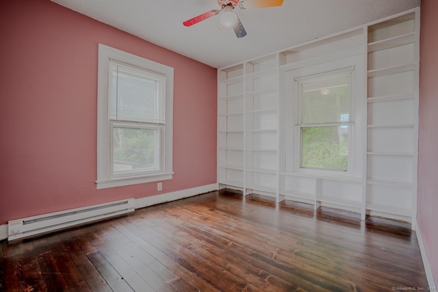 103 Clay St, Thomaston, CT 06787 - spare room with a baseboard radiator, ceiling fan, built in features, and wood-type flooring