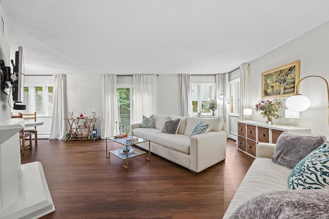 12 Byrne Ct Unit D, Farmington, CT 06032 - living area featuring dark wood finished floors, plenty of natural light, and a baseboard radiator