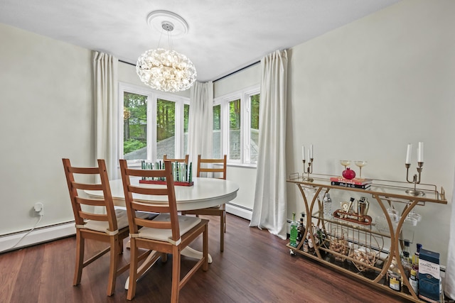 12 Byrne Ct Unit D, Farmington, CT 06032 - dining room featuring a chandelier, wood finished floors, and a baseboard radiator