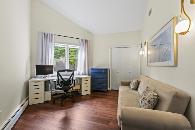 12 Byrne Ct Unit D, Farmington, CT 06032 - office space featuring baseboard heating, lofted ceiling, and dark wood-style floors
