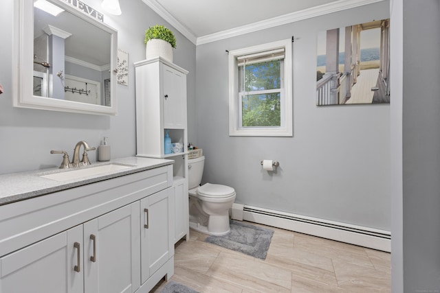 489 Thomaston Rd, Watertown, CT 06795 - bathroom featuring a baseboard heating unit, vanity, and ornamental molding