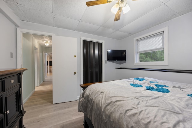 489 Thomaston Rd, Watertown, CT 06795 - bedroom with a drop ceiling, light wood finished floors, and a ceiling fan
