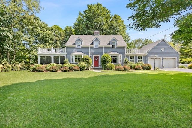 5 Lookout Rd, Norwalk, CT 06850 - view of front facade with an attached garage, a front yard, and a balcony