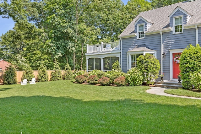 5 Lookout Rd, Norwalk, CT 06850 - view of front of house with a balcony, roof with shingles, and a sunroom