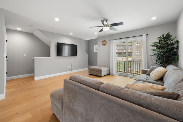 64 Scotch Cap Rd Unit 173, Waterford, CT 06375 - living room featuring ceiling fan, light wood-type flooring, and recessed lighting