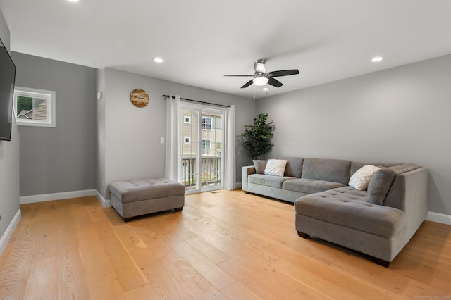 64 Scotch Cap Rd Unit 173, Waterford, CT 06375 - living area featuring a ceiling fan, light wood-type flooring, and recessed lighting